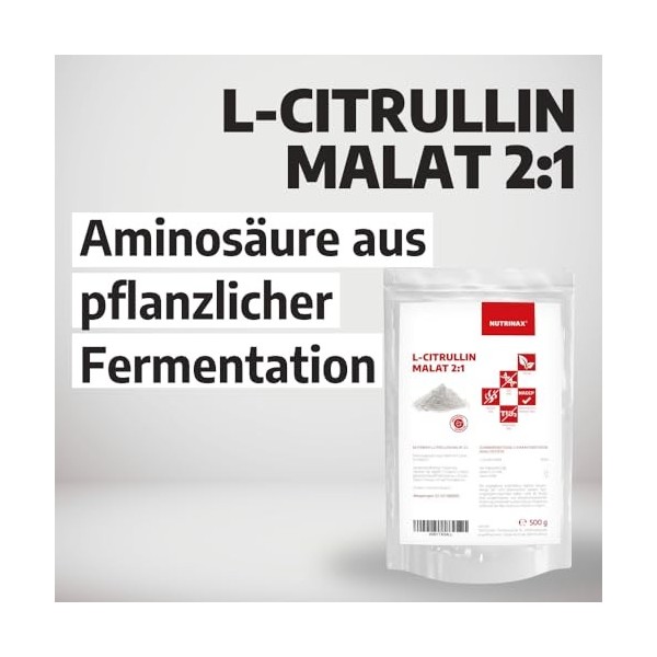 NUTRINAX Poudre de malate de L-citrulline 2:1 - 500 g - Acide aminé issu de fermentation végétale - Végétalien - Hautement do