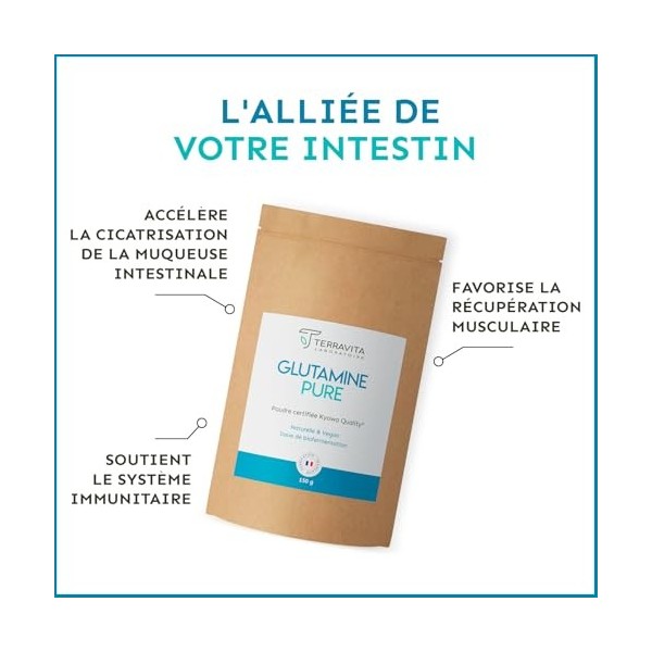 L-Glutamine Kyowa® Bio-fermentée | Poudre 100% Pure Goût Neutre | 150 g | Récupération Musculaire et Santé Intestinale | 30 P