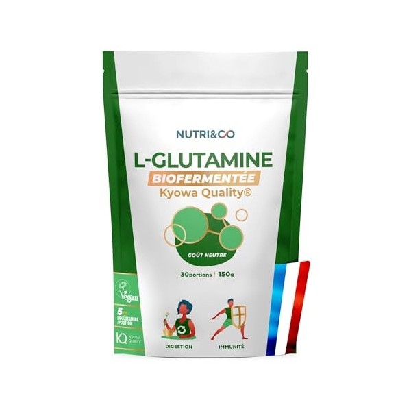 NUTRI & CO L-Glutamine en poudre Bio-fermentée Qualité Kyowa® - Végétale & 100% pure, 5000mg - Acide Aminé Musculation & Récu