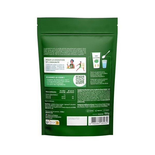 NUTRI & CO L-Glutamine en poudre Bio-fermentée Qualité Kyowa® - Végétale & 100% pure, 5000mg - Acide Aminé Musculation & Récu