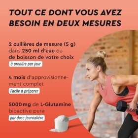 L-GLUTAMINE en Poudre 600g, 5000 mg Hautement Dosé, 100% Pure Glutamine Bioactive, Acide Aminé Essentiel, Goût Neutre, Végane