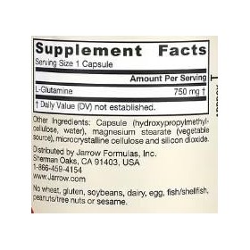 Jarrow Formulas L-Glutamine 750mg - 120 Vcaps - Complément pour Récupération Musculaire & Soutien Digestif de Haute Qualité