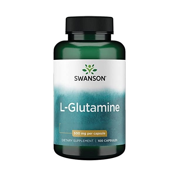 Swanson, L-Glutamine, 500mg, 100 Capsules, Acide Aminé, Haute Dosé, Sans Soja, Sans Gluten, Sans OGM