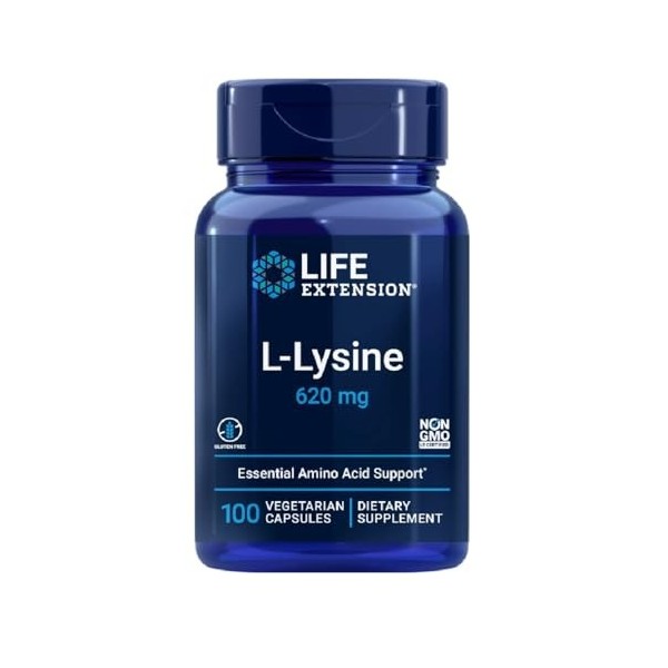 Life Extension L-Lysine 620mg, 100 gélules végétales - Soutien Immunitaire et Bien-Être