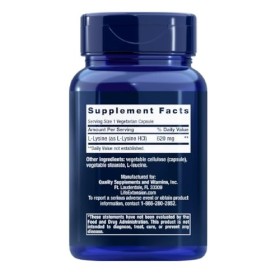 Life Extension L-Lysine 620mg, 100 gélules végétales - Soutien Immunitaire et Bien-Être