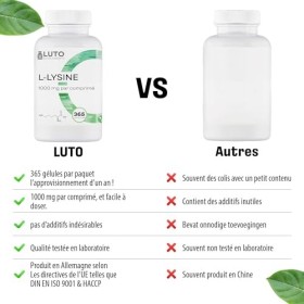 L-Lysine 1000-365 comprimés - 1000 mg par UN comprimé - De fermentation végétale - Sans additifs indésirables - Hautement dos
