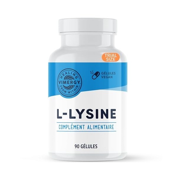 Vimergy L-Lysine Gélules de 500 MG, 90 Portions – Acide Aminé Essentiel – Gélule Végétalienne sans Agent Gélifiant - Sans OGM