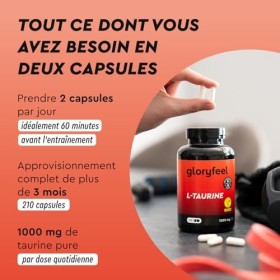 L-Taurine 1000mg Par Dose, 210 Capsules Végan 3 Mois de Cure , Acide Aminés Musculation, Adapté aux Sportifs, Pour LEntraîn