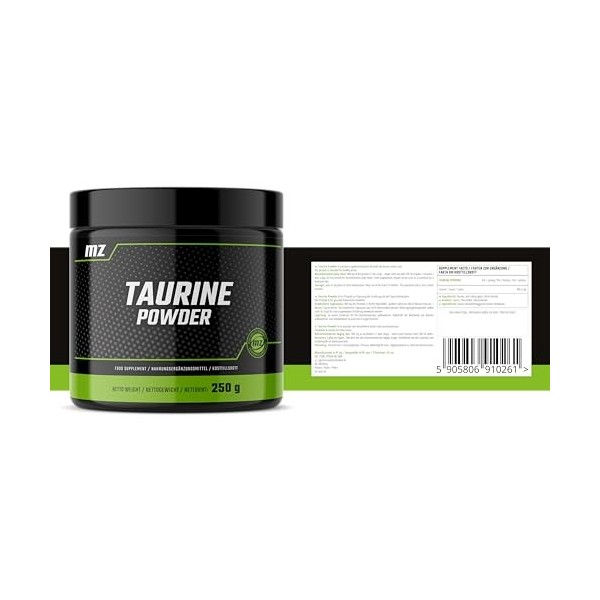 Taurine Powder 250g - Acide aminé Taurine 900 mg par portion - 277 portions par paquet - Supplément diététique - par MZ
