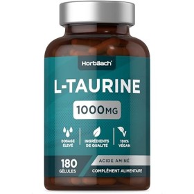 L-Taurine 1000mg | 180 Gelules Vegan | Acide Aminé Essentiel Pour Fitness, Pre & Post-entraînement | L Taurine Supplement | b