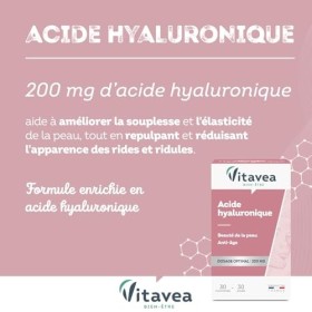Vitavea - Acide Hyaluronique 200 mg - Complément alimentaire Beauté de la peau et anti-âge - Souplesse et Elasticité - 30 com