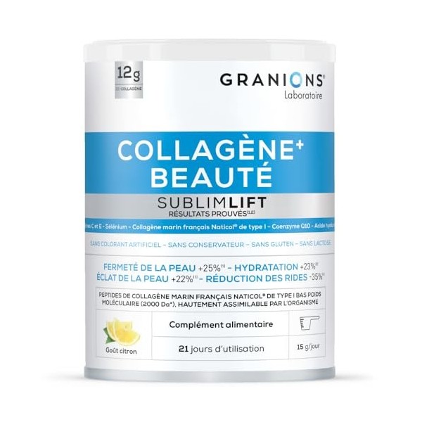 Collagene Marin Beauté Sublimlift GRANIONS | 12g de Collagene Par Jour - Collagene Marin + Acide Hyaluronique + Coenzyme Q10 