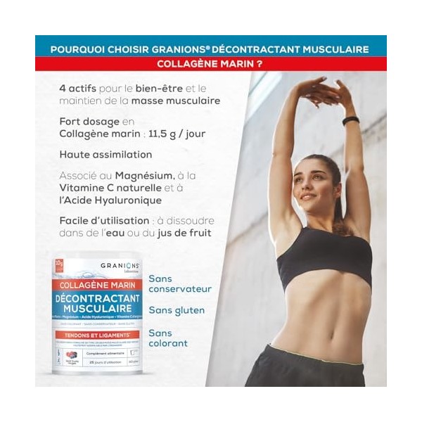 Granions - COLLAGENE MARIN Décontractant Musculaire - Collagene Marin Poudre, Magnesium Vitamine C - Collagene Pour Relaxatio