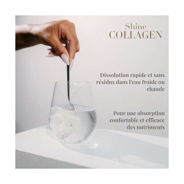 Collagène Shine Premium - Peptides de Collagène Pur 100% Type 1, 2, 3 Poudre Hydrolysée Hautement Soluble Sans Goût Anti-âge 