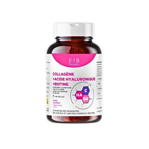 FB Pharma - Collagène + Acide Hyaluronique + Biotine - 180 Capsules - Complément Alimentaire pour Articulations et Cartilage