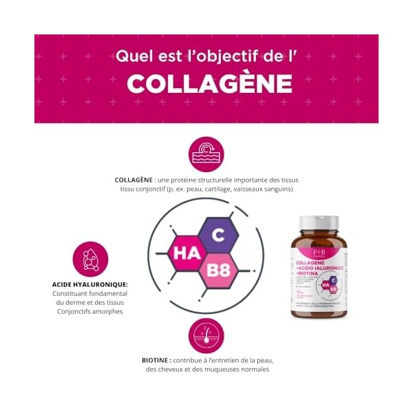 FB Pharma - Collagène + Acide Hyaluronique + Biotine - 180 Capsules - Complément Alimentaire pour Articulations et Cartilage