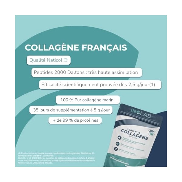 INOLAB Collagène Marin Français 2000 Da Qualité Naticol I Sachet 175g 5g/jour 35 jours I Peptides Hydrolysés I Goût neutre po
