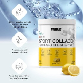 Weider Sport Collagen 300g Goût Citron, Peptides de Collagène Hydrolysé 100% Peptan, avec Glucosamine, Curcuma, Silicium, A