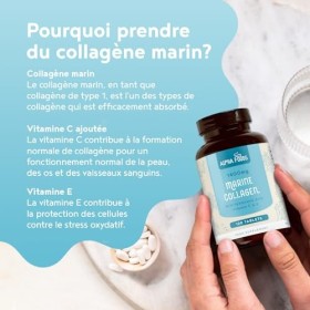 Collagène Marin 1400mg | avec Acide Hyaluronique, Vitamine C, E, Zinc, Cuivre & Biotine B7 | 120 Comprimés | Collagene Hydr