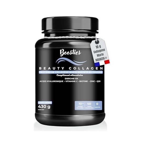 Beauty Collagen BOOSTIES 430g | Poudre de Collagène Marin Hydrolysé | 10 000 mg Aquacol® par dose | Types 1 & 3 | + Acide h