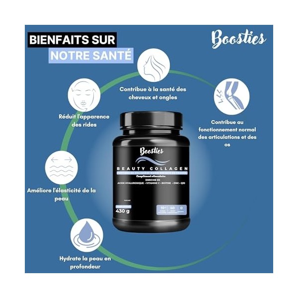 Beauty Collagen BOOSTIES 430g | Poudre de Collagène Marin Hydrolysé | 10 000 mg Aquacol® par dose | Types 1 & 3 | + Acide h