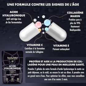 Acide Hyaluronique, Collagène Marin Naticol + Vitamine C + Vitamine E, complément alimentaire acide hyaluronique pour la peau