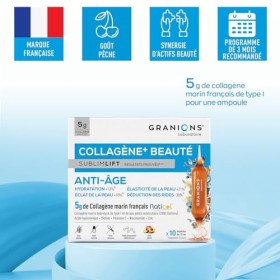 Collagene Marin Ampoule +Beauté Sublimlift GRANIONS - 5g Collagene Marin/J - Acide Hyaluronique, Vitamine C, Zinc, Biotine - 