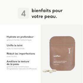 Acide hyaluronique, Niacinamide, Zinc, Action Exfoliante & Unifiante, Pour Tous Types de Peau, 60 gélules végétales, Formulé 