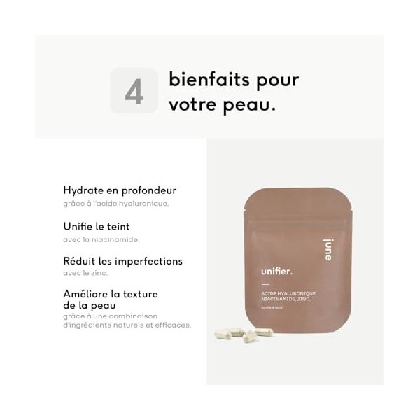 Acide hyaluronique, Niacinamide, Zinc, Action Exfoliante & Unifiante, Pour Tous Types de Peau, 60 gélules végétales, Formulé 