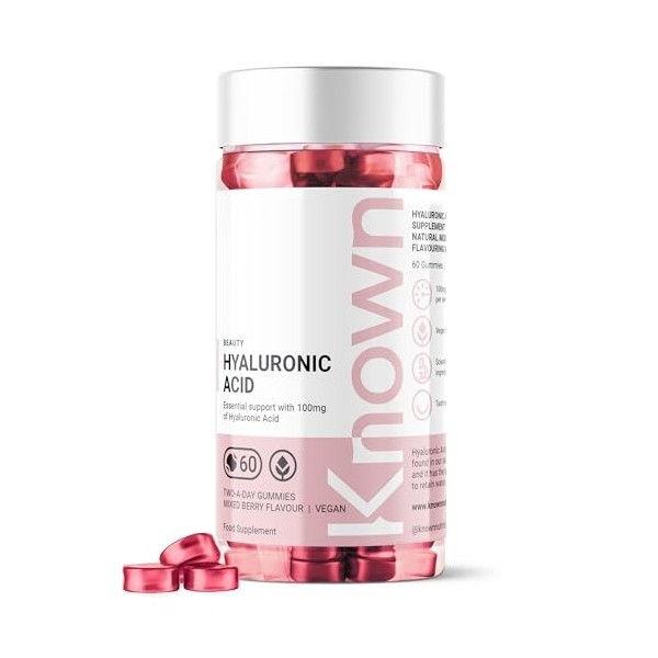 Délicieuses gommes à l’acide hyaluronique – 100mg de HA – Soutient l’hydratation de la peau – Saveur fruits rouges – 60 gummi