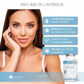 180 Gélules dAcide Hyaluronique haute dose avec Zinc - 600mg dHyaluron avec Curcumine et Extrait de Thé Vert – Capsules dH