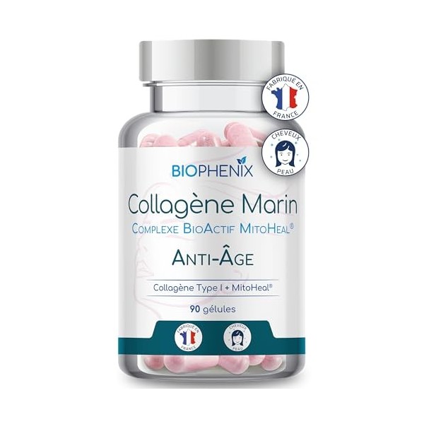 Biophénix Collagène Marin + Complexe BioActif MitoHeal® 90 Gélules Végétales - Anti-Âge - Peau Hydratée et Confort Articulair