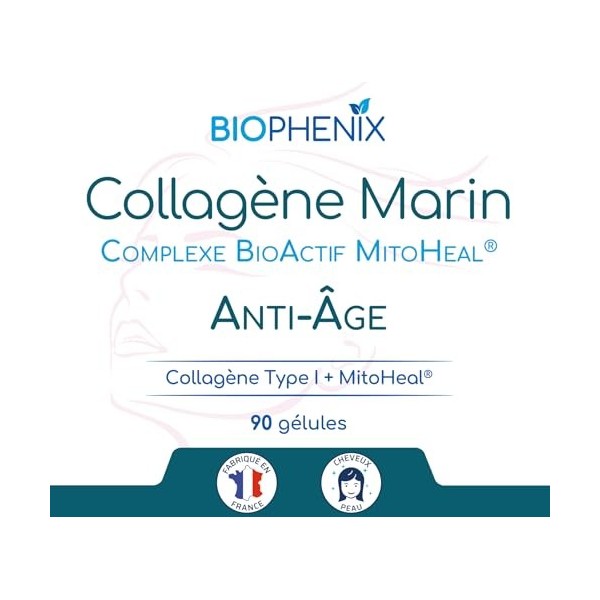 Biophénix Collagène Marin + Complexe BioActif MitoHeal® 90 Gélules Végétales - Anti-Âge - Peau Hydratée et Confort Articulair