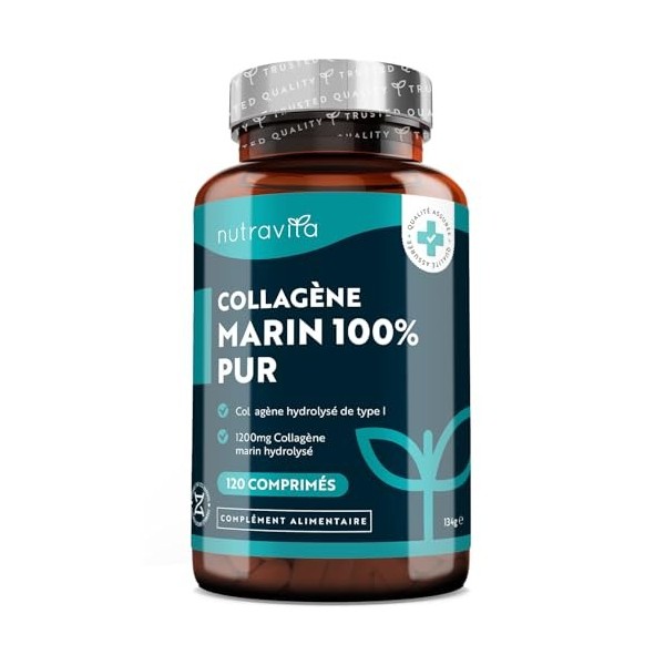 Collagene Marin Hydrolysé Type 1-120 Collagène Marin Comprimés - Peptides de Collagène Hydrolysé - Protéines de Collagène pou