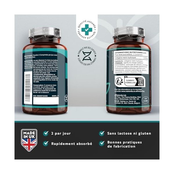 Collagene Marin Hydrolysé Type 1-120 Collagène Marin Comprimés - Peptides de Collagène Hydrolysé - Protéines de Collagène pou