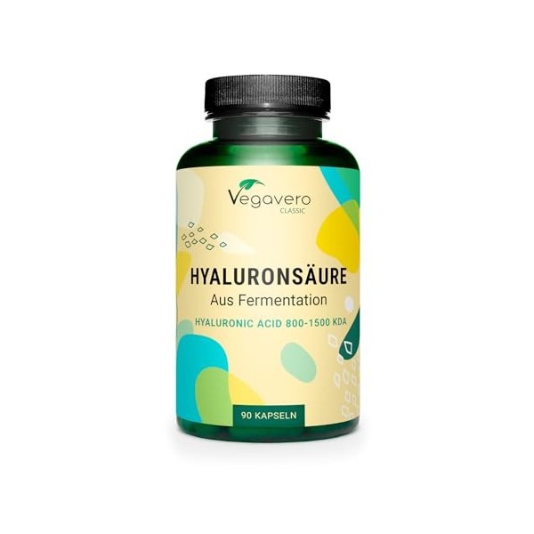 Acide Hyaluronique Pur Vegavero® 600 mg | 100% Naturel | 90 Gélules | VEGAN & Sans Additifs Artificiels | Anti-âge et Articul