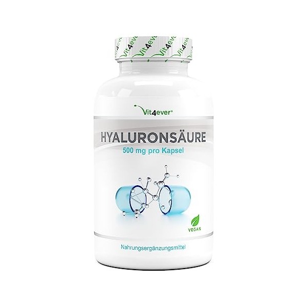Acide Hyaluronique Végétalien - 500 mg dacide hyaluronique - 180 gélules pour 6 mois - 500-700 kDa - Végétal Fermenté Haute 