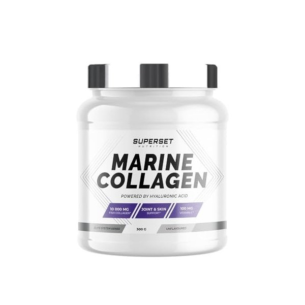 Superset Nutrition - Marine Collagen 300g - Collagène marin en poudre types I et III - Enrichi en acide hyaluronique et vit