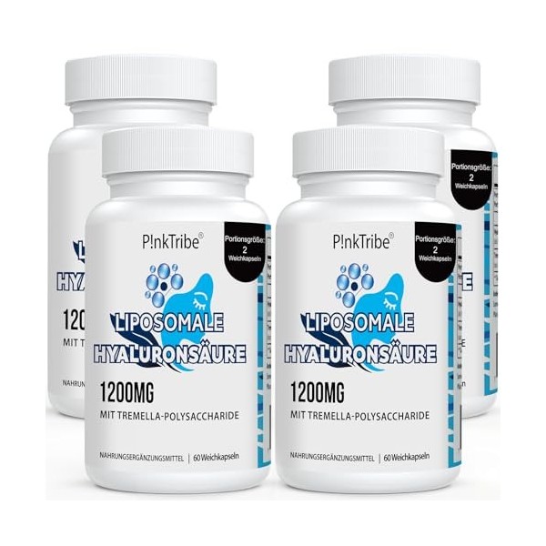 Acide Hyaluronique Liposomal en Gélules 1200mg par Portion, Capsules Biodisponibles à Haute Résistance pour la Peau et les Ar