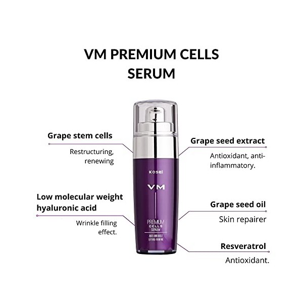Kosei - VM Premium Cells - Sérum Anti-rides - 30 ml - Rempleur des Rides - Avec Acide Hyaluronique - Avec Effet Lissant - San