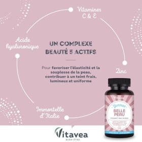 VITAVEA BIEN-ETRE - Gummies Belle Peau - Acide hyaluronique, Vitamine C, Vitamine E, Zinc et Immortelle dItalie - Triple act