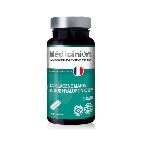 COLLAGENE MARIN hydrolysé naturel + ACIDE HYALURONIQUE + Coenzyme Q10 + Vitamine A, 60 gélules, action sur les articulations 