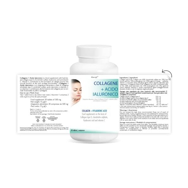 COLLAGÈNE + ACIDE HYALURONIQUE Line@ | 30 cpr| HOMME & FEMME | Elasticité de la peau | Ligaments | Muscles et articulations |