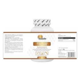 Sowelo Acide Hyaluronique & Collagène - 60 Capsules, Complexe Peau & Cheveux, Améliore lhydratation de la peau, Réduit la vi