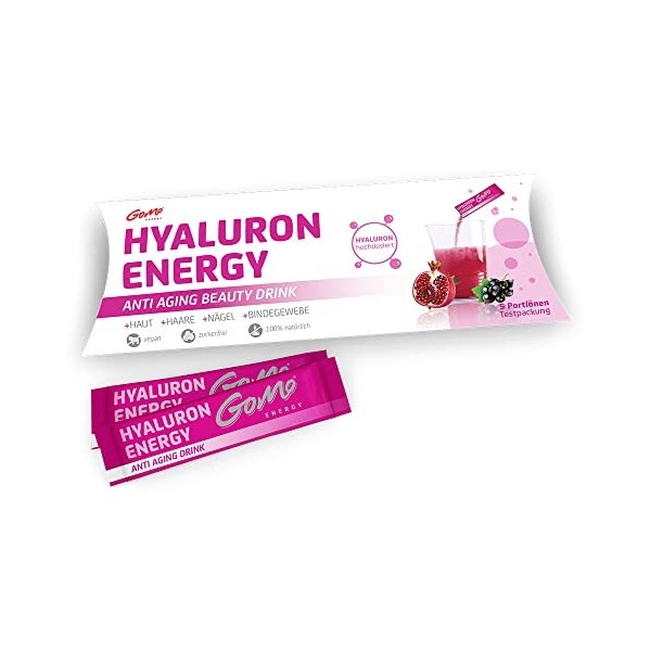 GoMo ENERGY® Anti Aging Beauty Hyaluron Drink │ 400mg acide hyaluronique + zinc + magnésium + complexe de vitamines B + vitam
