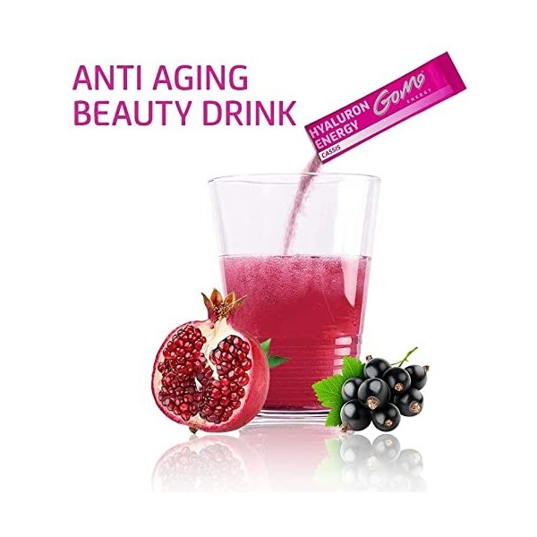 GoMo ENERGY® Anti Aging Beauty Hyaluron Drink │ 400mg acide hyaluronique + zinc + magnésium + complexe de vitamines B + vitam