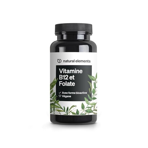Vitamine B12-180 comprimés végétaliens pour 6 mois - 500µg de vitamine B12 et 200µg dacide folique - hautement dosé, sans ad