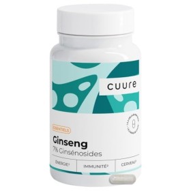 Panax Ginseng Blanc Asiatique - CUURE - Actif Breveté Ginselect® - 60 gélules -Titré à 7% en Ginsénosides - Fonction Cognitiv