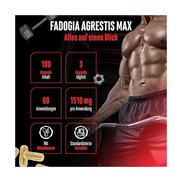 Fadogia Agrestis Max - 180 gélules - Extra fortement dosé avec 1510 mg par portion journalière - Avec Bioenhancer - Sans addi