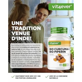 Curcuma bio au poivre noir - 365 gélules - 4511 mg de curcuma bio curcuma par dose journalière - avec curcumine & pipérine 